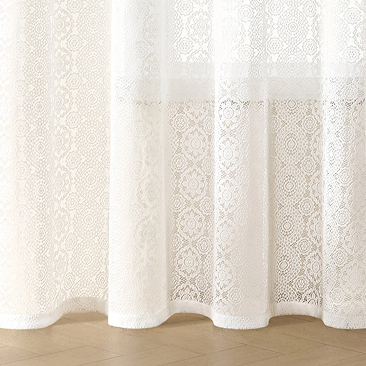 Vintage Sun Floral Embroidery Clear Lace Curtain Panel - Privacy & Light Filtering, Machine Washable, Perfect for Living Balcony