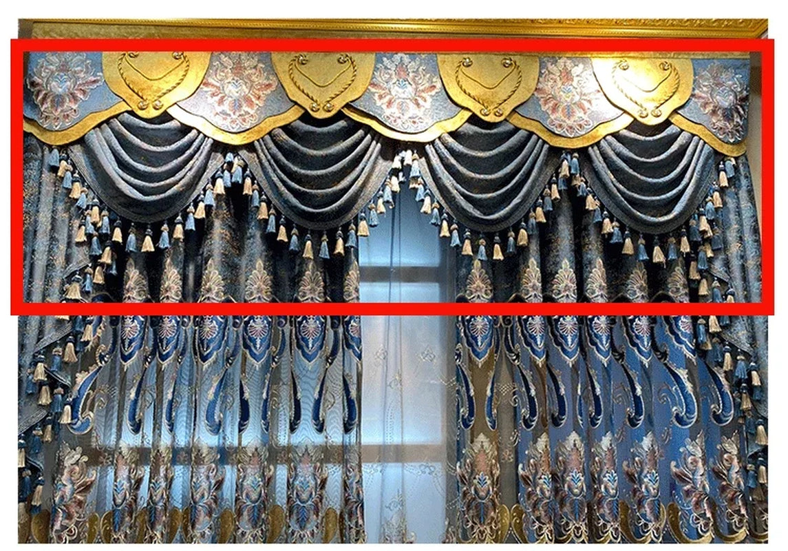 European Luxury Blue Curtains for Living Room Bedroom Embroidered Hollow Valance Tulle Chenille Custom Decoration Window Kitchen