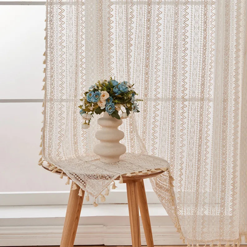 Marielle Geometric Lace Tassel Sheer