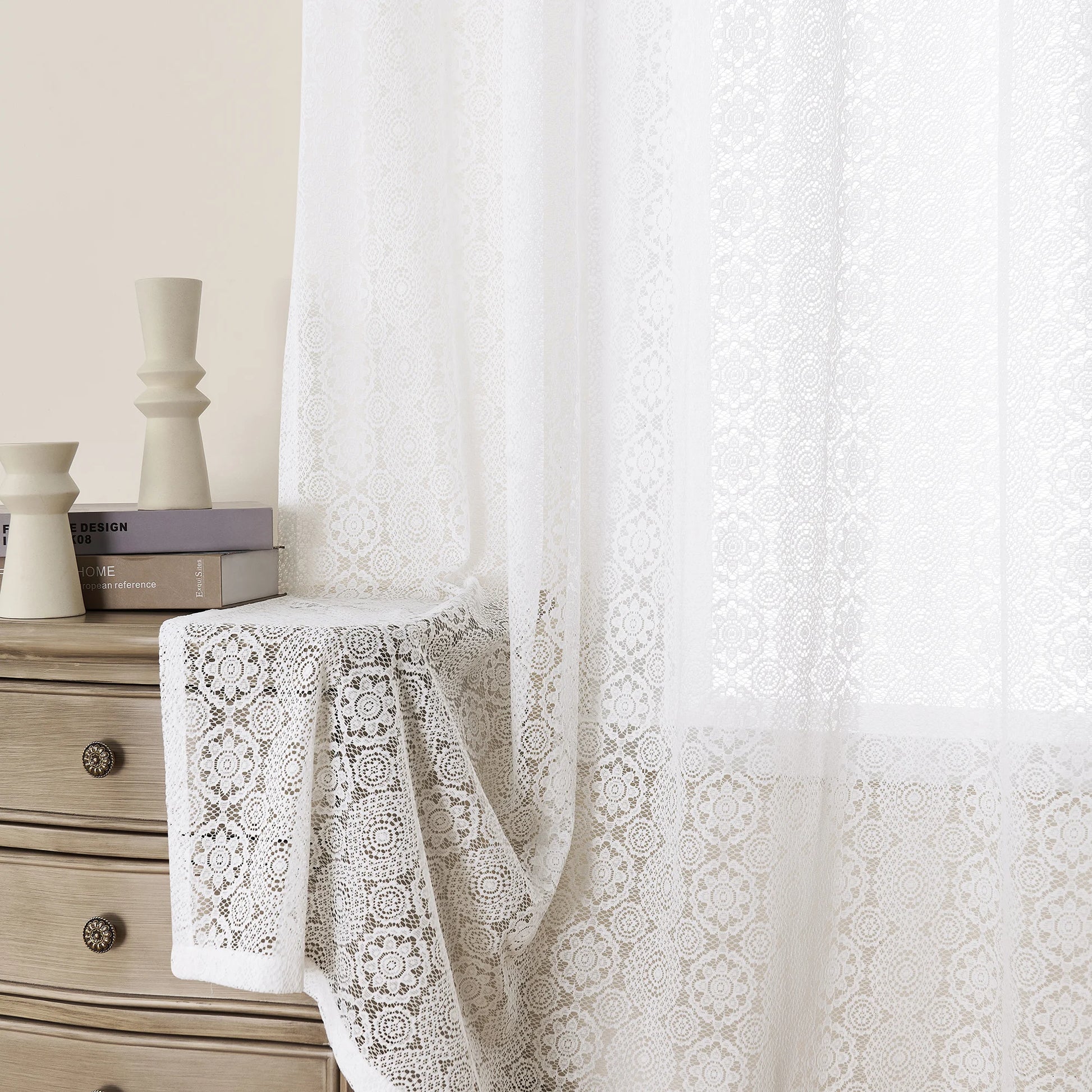 Vintage Sun Floral Embroidery Clear Lace Curtain Panel - Privacy & Light Filtering, Machine Washable, Perfect for Living Balcony