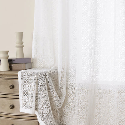 Vintage Sun Floral Embroidery Clear Lace Curtain Panel - Privacy & Light Filtering, Machine Washable, Perfect for Living Balcony
