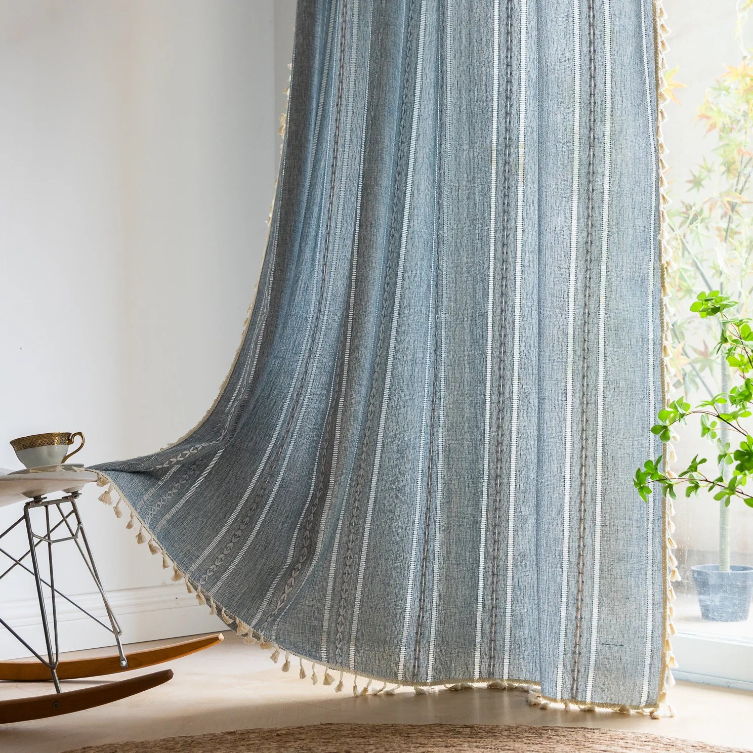 Boho Curtain for Bedroom Dining Room Kitchen, Bohemian Chic Textured Embroidery, Vintage Handmade Tassels Decor Drape, 1 Panel
