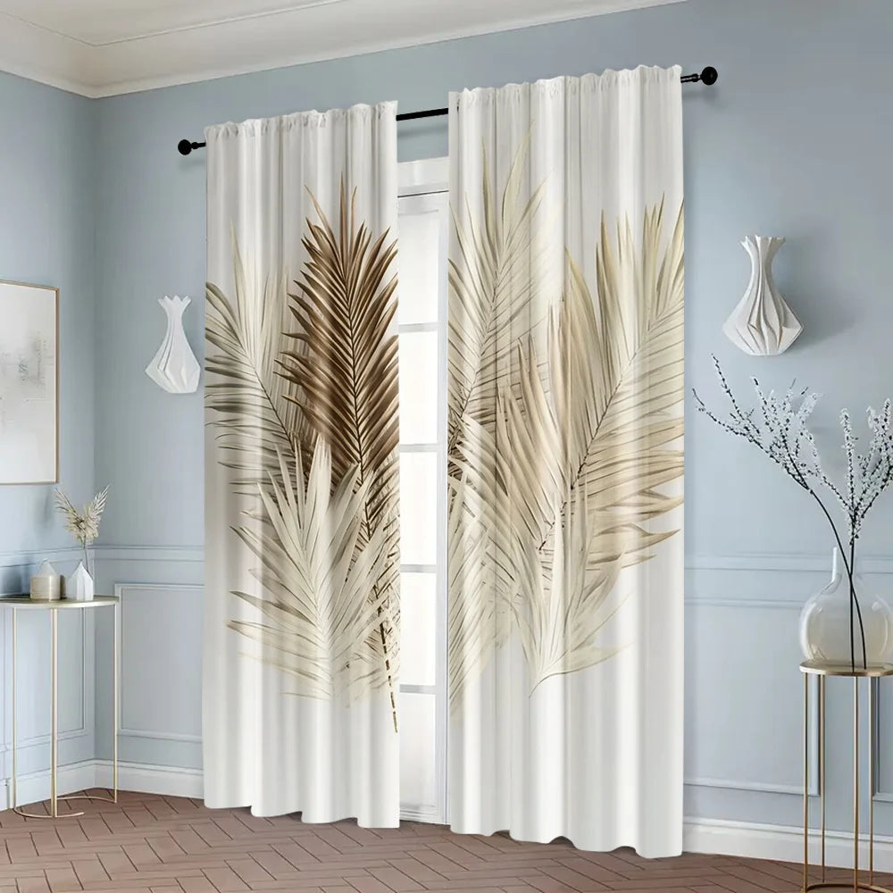 2Pcs, Curtain Cloth Spring Curtains&Drapes Brown Palm Polyester (Without Rod) Decorations for Home Use for Bedroom Living Room