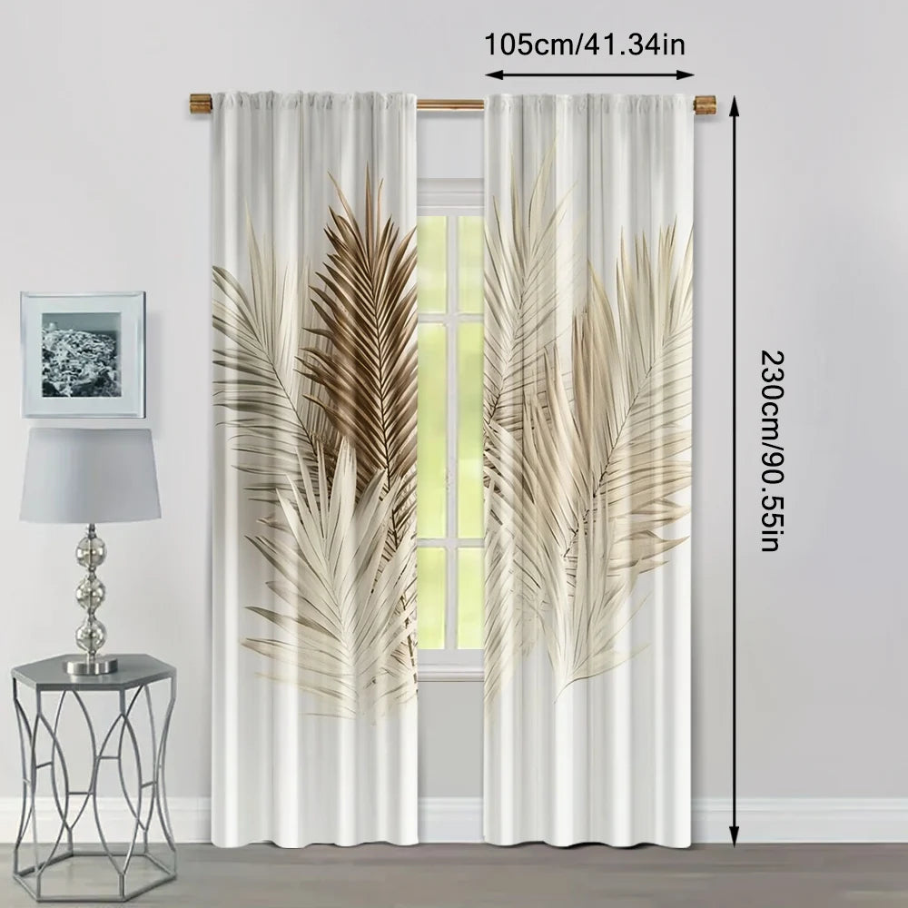 2Pcs, Curtain Cloth Spring Curtains&Drapes Brown Palm Polyester (Without Rod) Decorations for Home Use for Bedroom Living Room