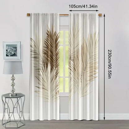 2Pcs, Curtain Cloth Spring Curtains&Drapes Brown Palm Polyester (Without Rod) Decorations for Home Use for Bedroom Living Room