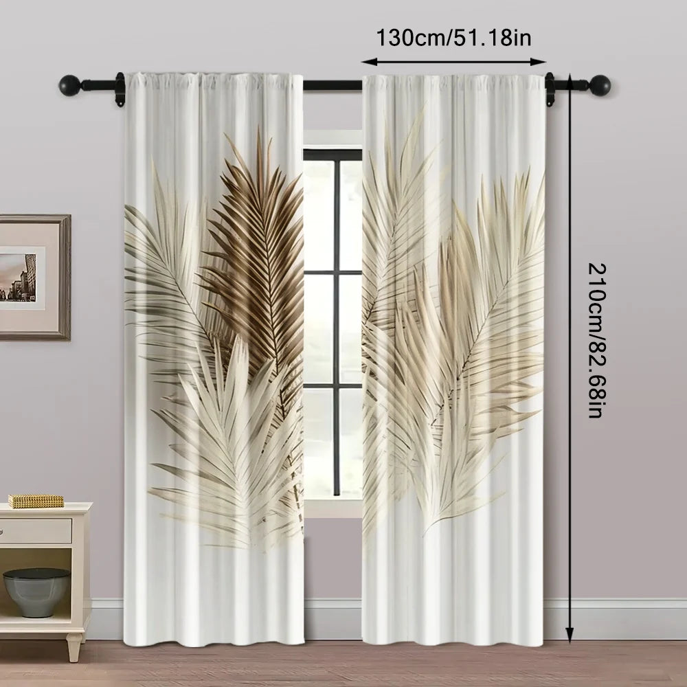 2Pcs, Curtain Cloth Spring Curtains&Drapes Brown Palm Polyester (Without Rod) Decorations for Home Use for Bedroom Living Room