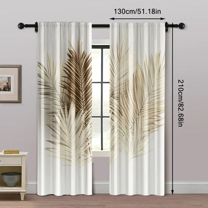 2Pcs, Curtain Cloth Spring Curtains&Drapes Brown Palm Polyester (Without Rod) Decorations for Home Use for Bedroom Living Room