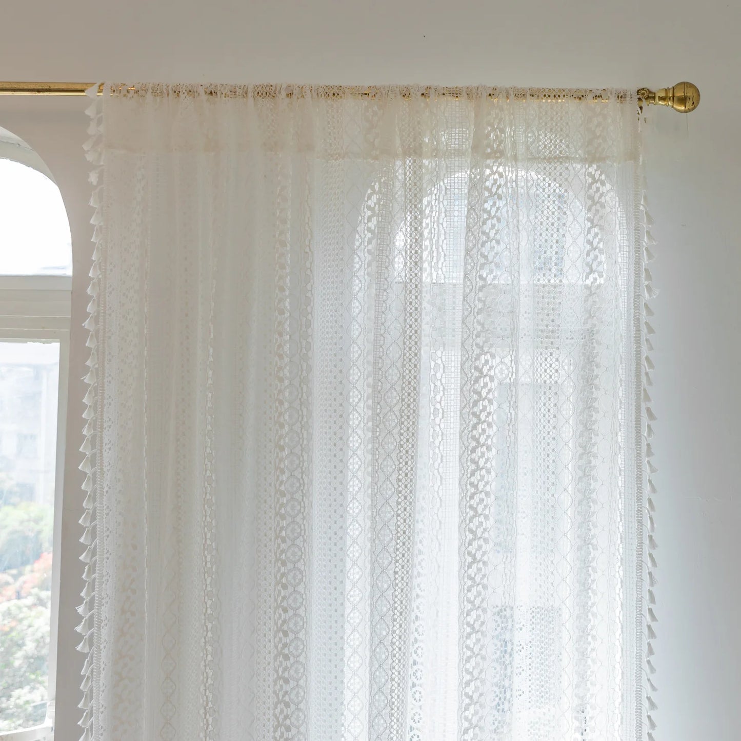 Marielle Geometric Lace Tassel Sheer