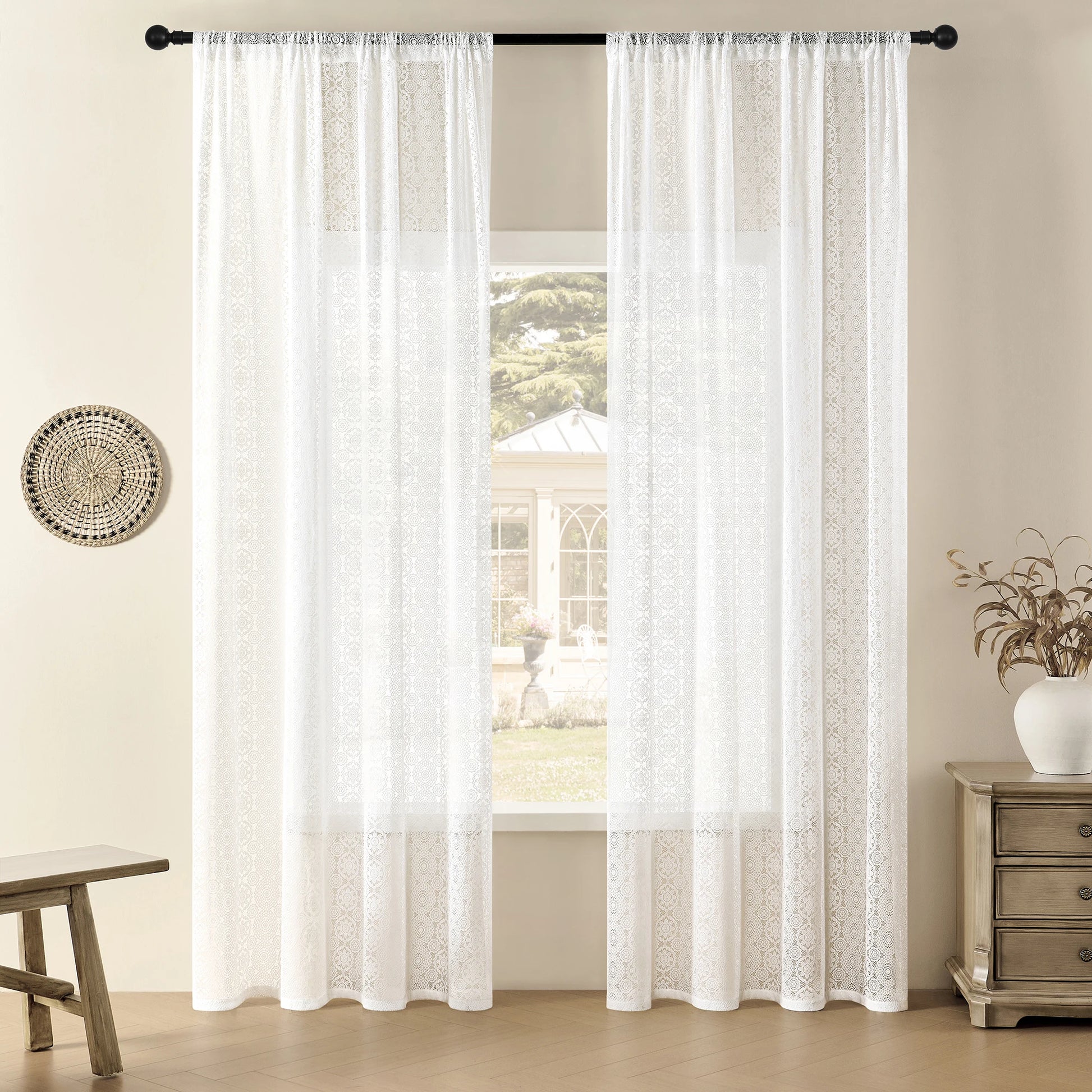 Vintage Sun Floral Embroidery Clear Lace Curtain Panel - Privacy & Light Filtering, Machine Washable, Perfect for Living Balcony