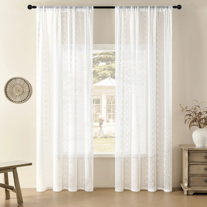 Vintage Sun Floral Embroidery Clear Lace Curtain Panel - Privacy & Light Filtering, Machine Washable, Perfect for Living Balcony