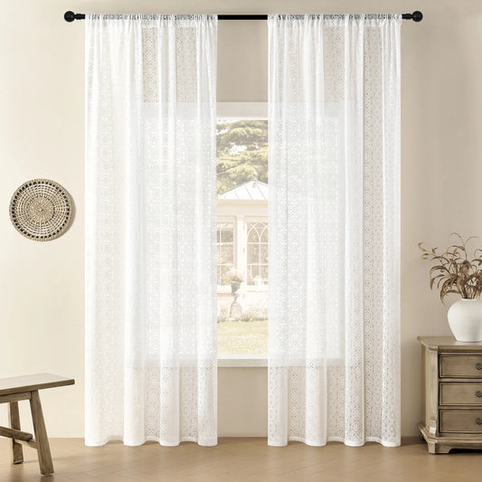 Vintage Sun Floral Embroidery Clear Lace Curtain Panel - Privacy & Light Filtering, Machine Washable, Perfect for Living Balcony