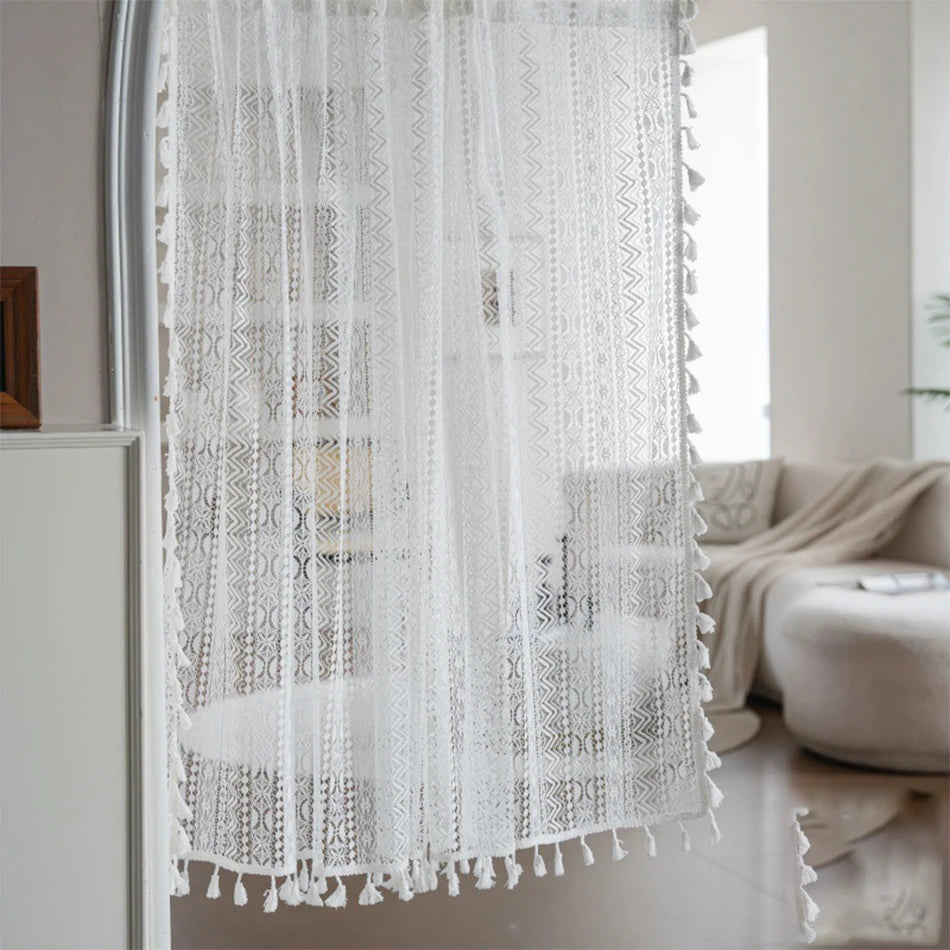 Marielle Geometric Lace Tassel Sheer
