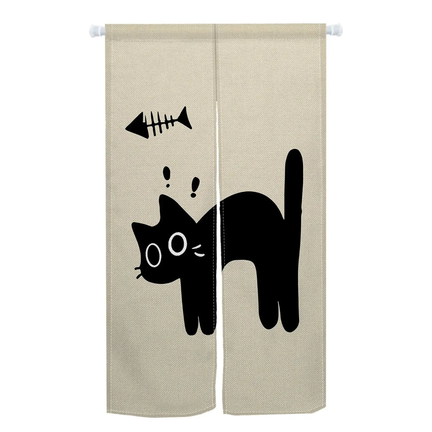 VIKAMA Japanese-Style Cute Cat Door Curtain - Half-Length Light-Blocking Curtain Ideal for Sake Bars and Restaurants