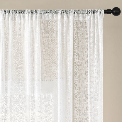 Vintage Sun Floral Embroidery Clear Lace Curtain Panel - Privacy & Light Filtering, Machine Washable, Perfect for Living Balcony
