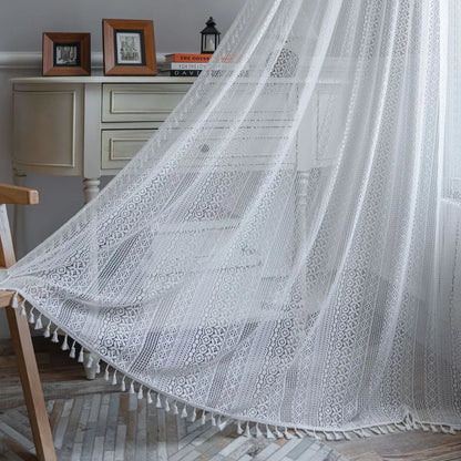 Marielle Geometric Lace Tassel Sheer