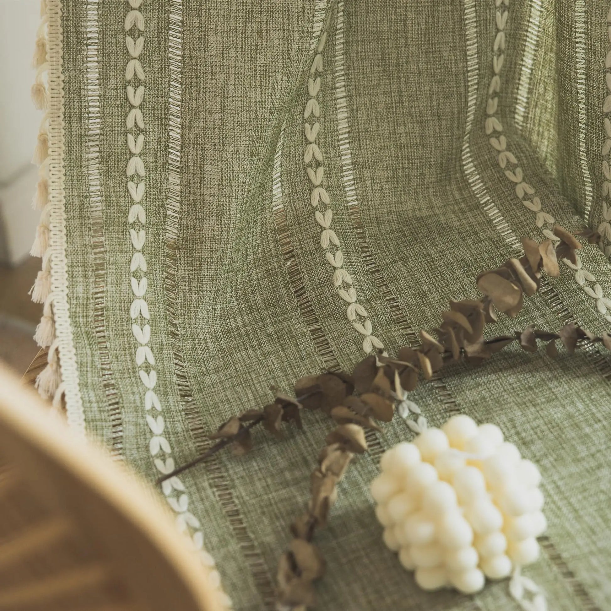 Boho Curtain for Bedroom Dining Room Kitchen, Bohemian Chic Textured Embroidery, Vintage Handmade Tassels Decor Drape, 1 Panel