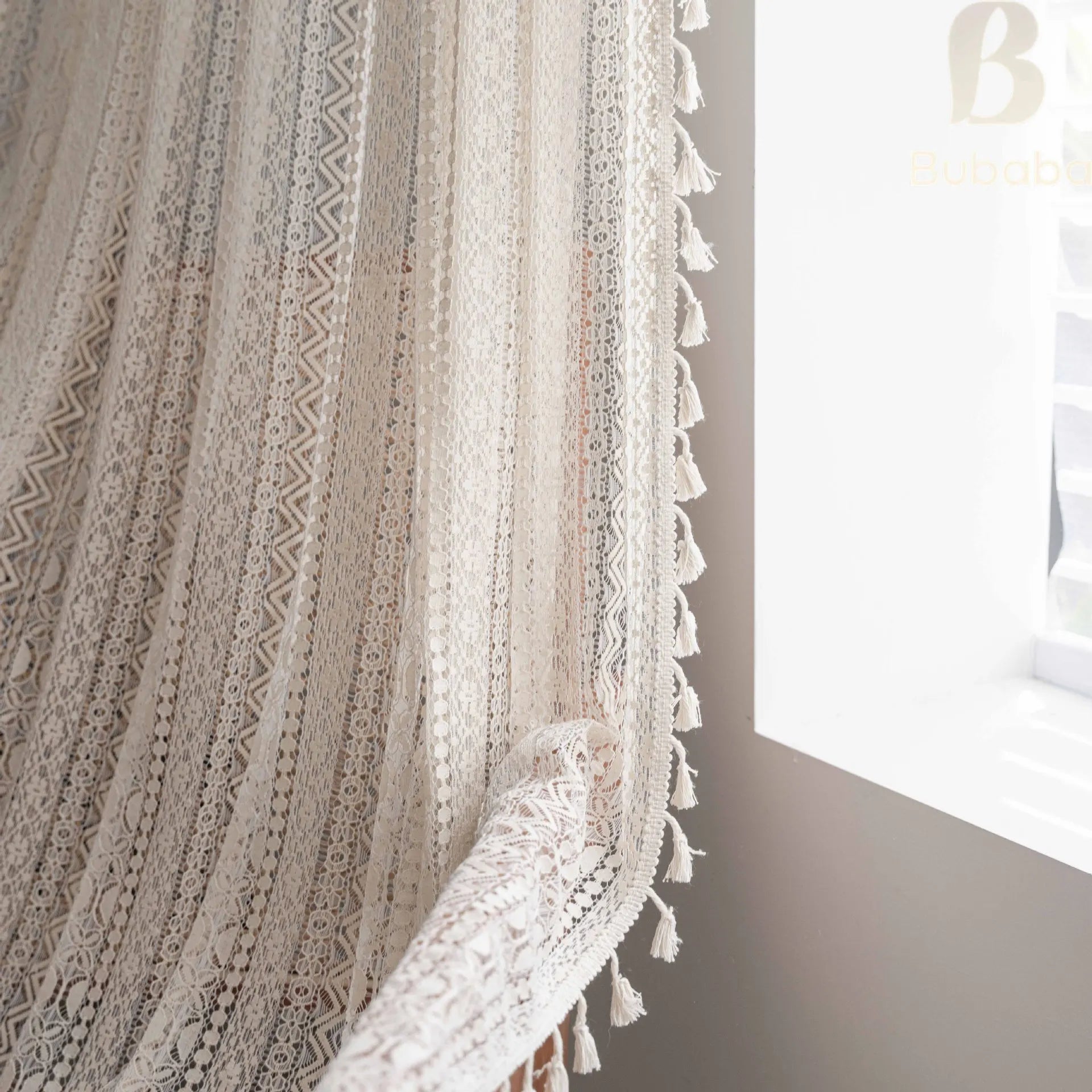 Marielle Geometric Lace Tassel Sheer