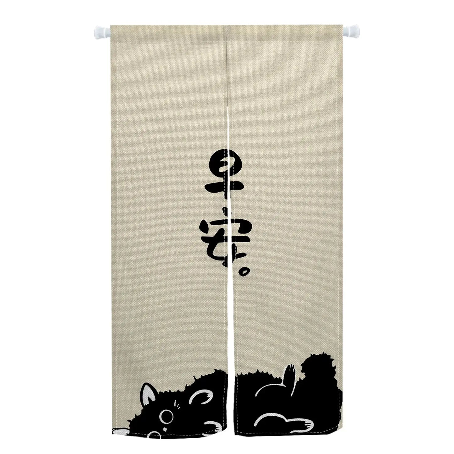VIKAMA Japanese-Style Cute Cat Door Curtain - Half-Length Light-Blocking Curtain Ideal for Sake Bars and Restaurants