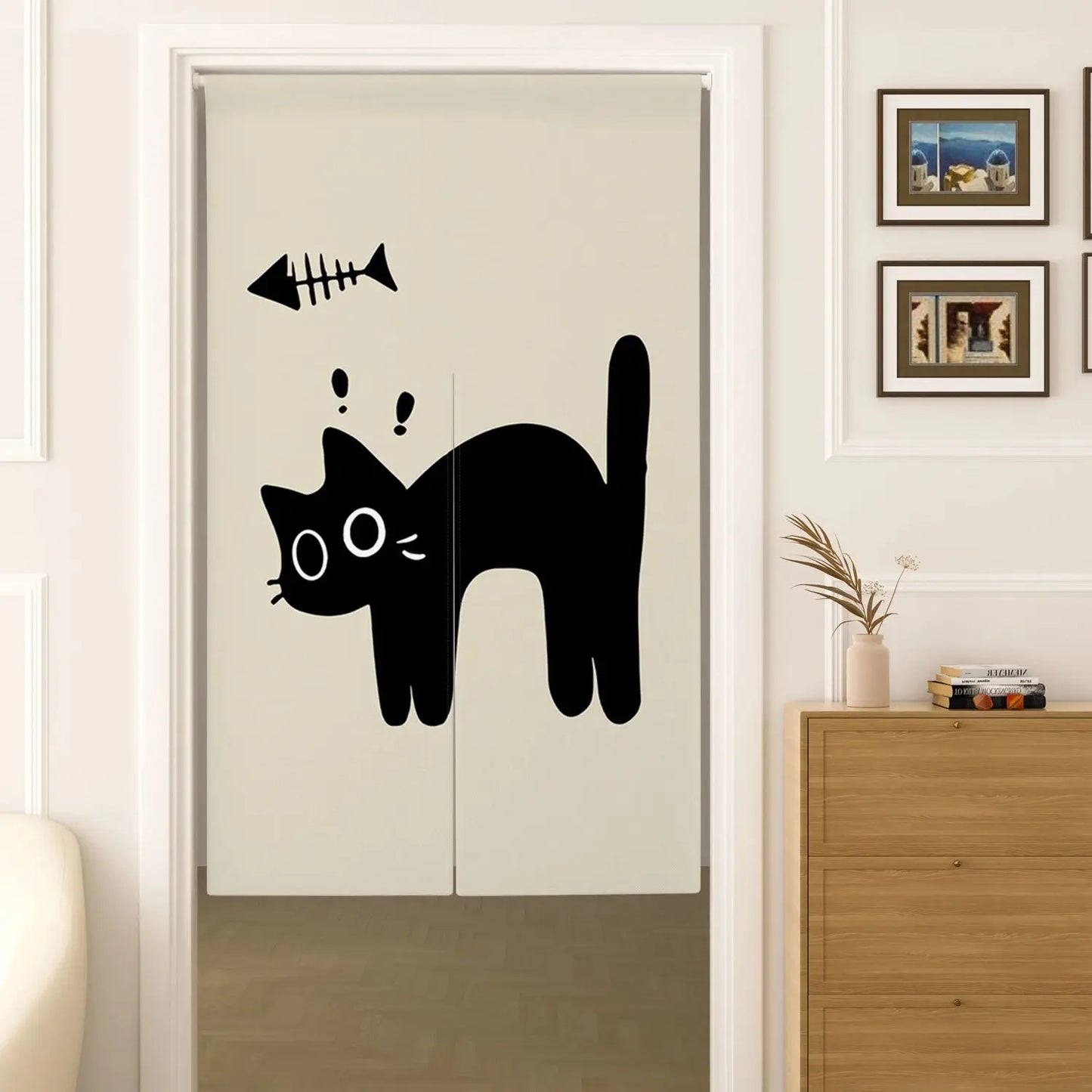 VIKAMA Japanese-Style Cute Cat Door Curtain - Half-Length Light-Blocking Curtain Ideal for Sake Bars and Restaurants