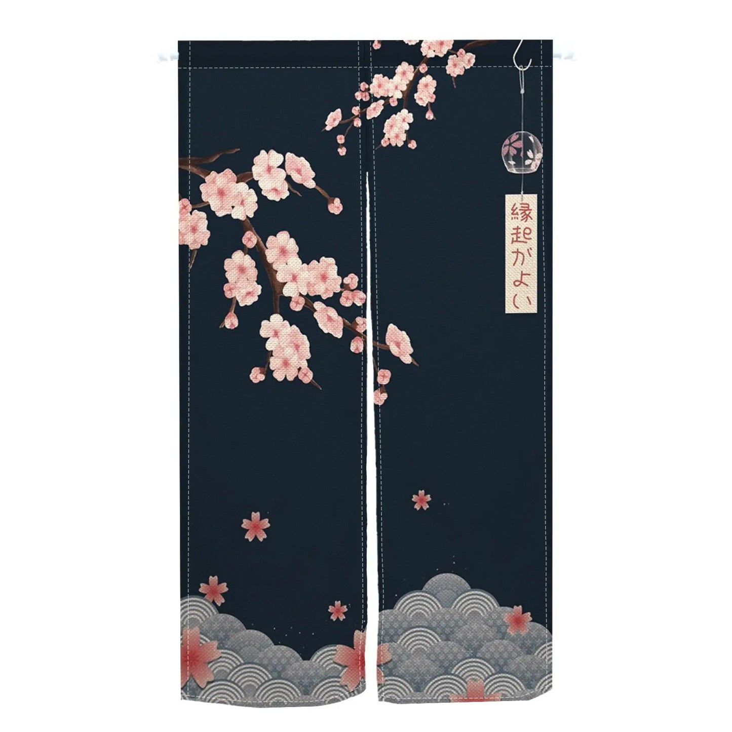 VIKAMA Washable Japanese-Style Door Curtain - Mount Fuji Cherry Blossom Wave Pattern Dining Room Kitchen Half-Curtain Home Decor