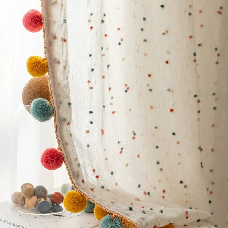 Carnival Pom-Pom Embroidered Sheer Pair