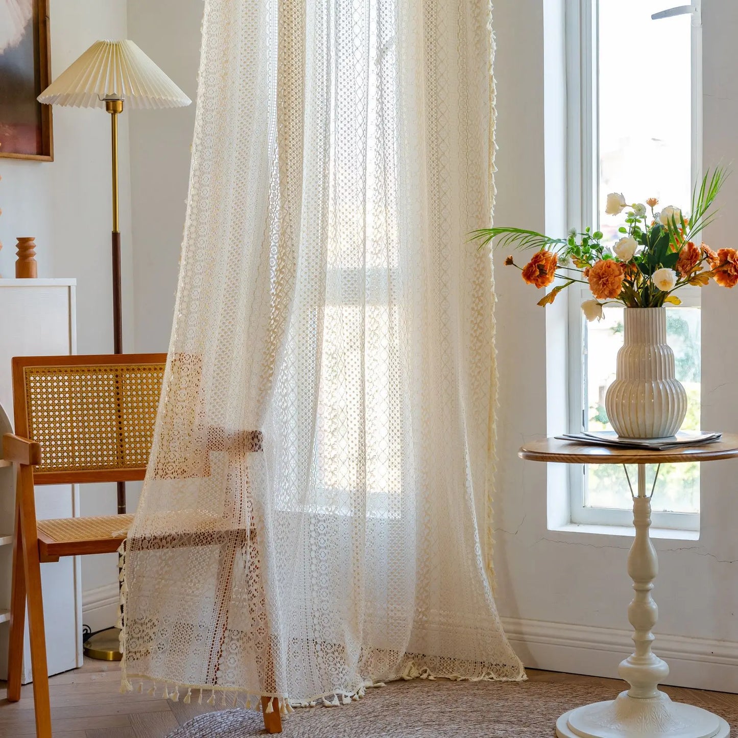 Marielle Geometric Lace Tassel Sheer
