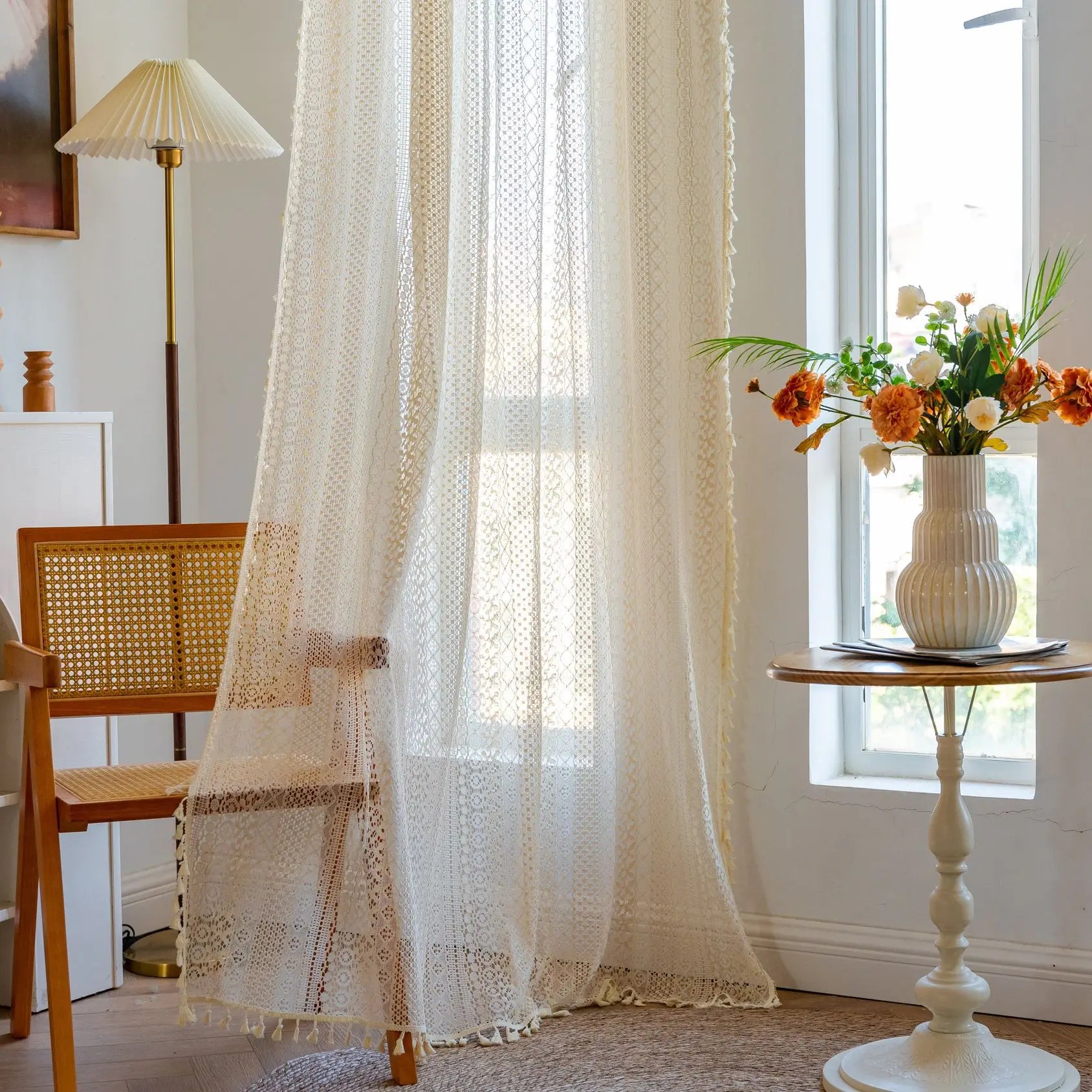 Marielle Geometric Lace Tassel Sheer