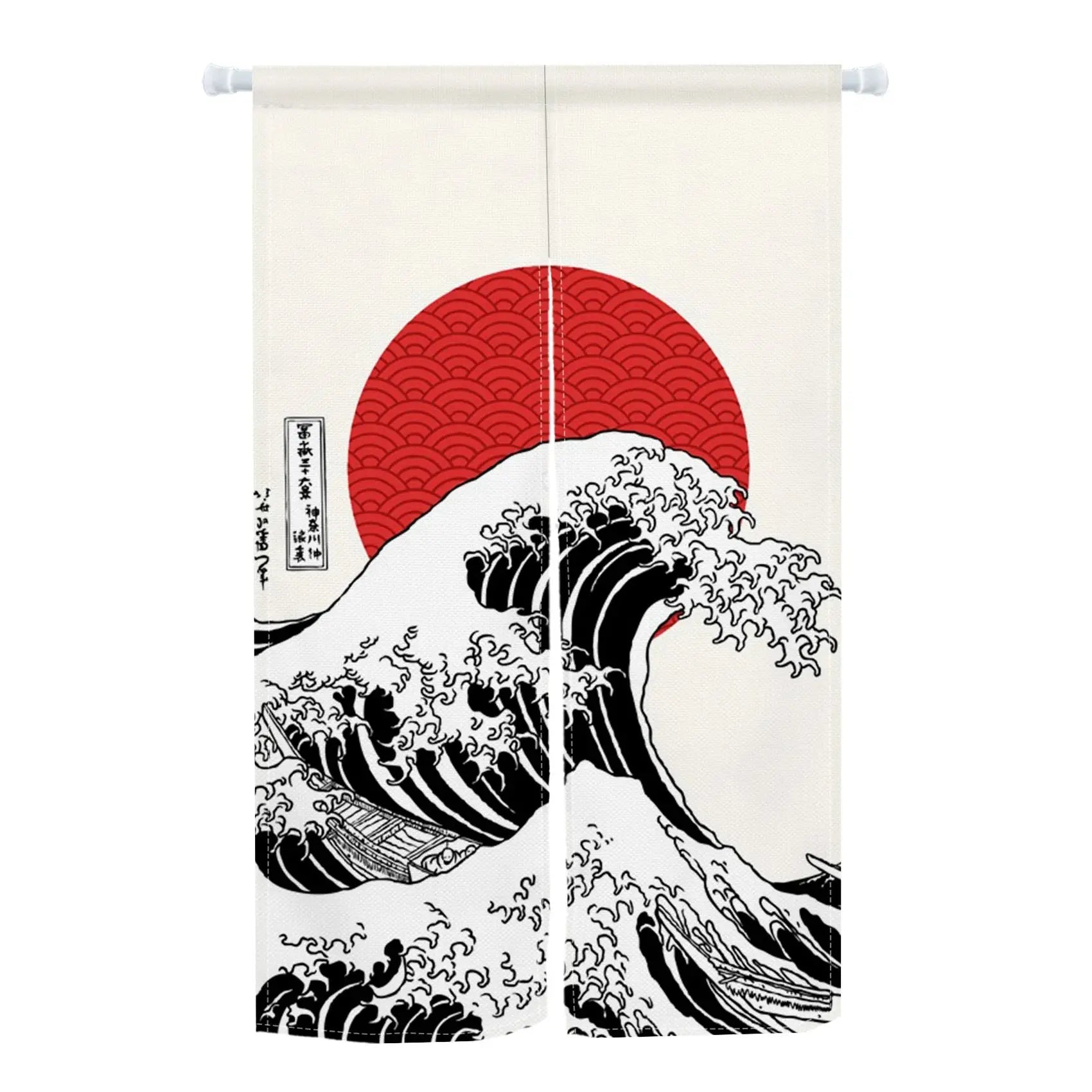 VIKAMA Washable Japanese-Style Door Curtain - Mount Fuji Cherry Blossom Wave Pattern Dining Room Kitchen Half-Curtain Home Decor