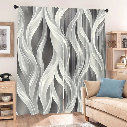 2Pcs Modern Dark Gray Light-Filtering Curtains with Artistic Wave Pattern – for Living Room & Various Rooms Decor