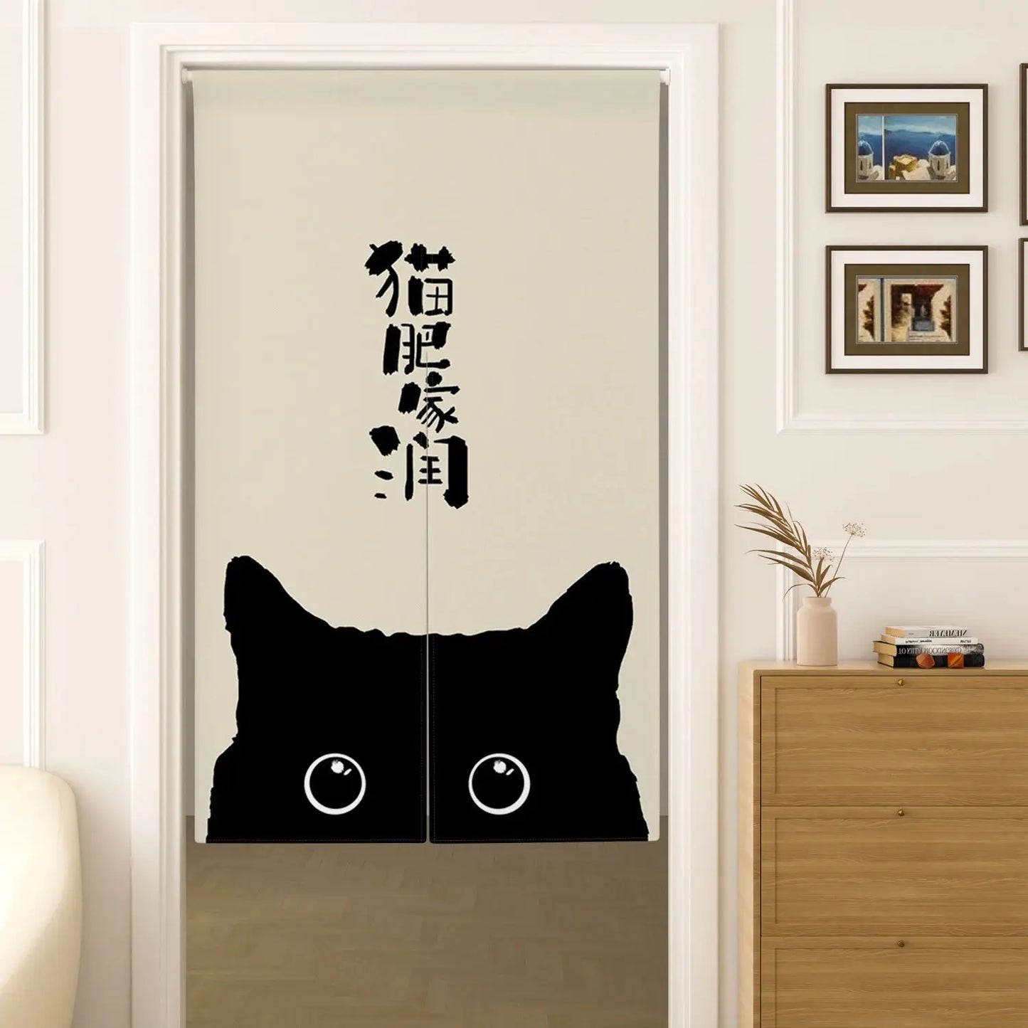 VIKAMA Japanese-Style Cute Cat Door Curtain - Half-Length Light-Blocking Curtain Ideal for Sake Bars and Restaurants