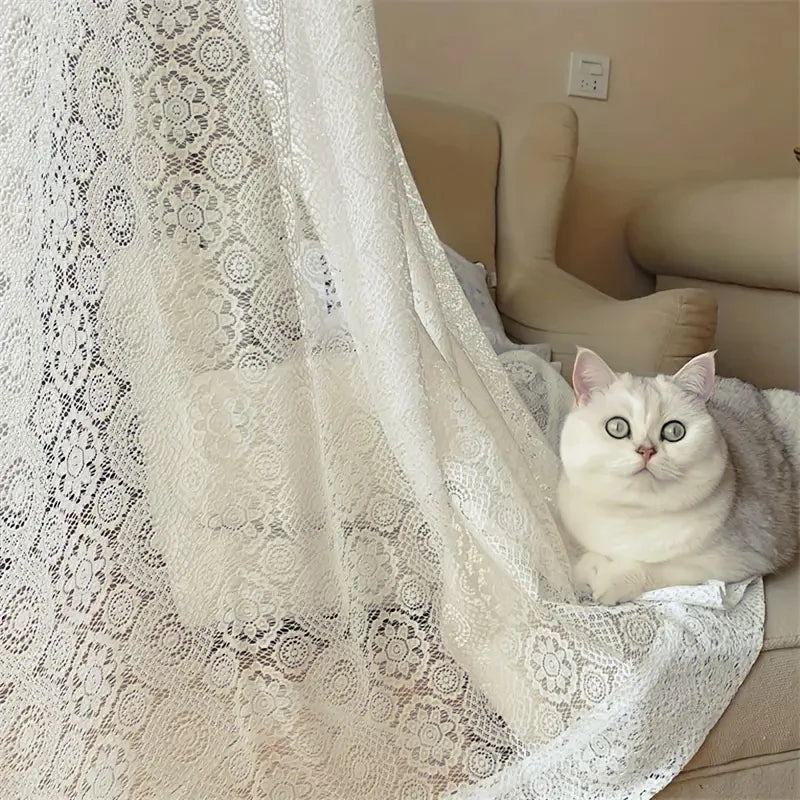 Vintage Sun Floral Embroidery Clear Lace Curtain Panel - Privacy & Light Filtering, Machine Washable, Perfect for Living Balcony
