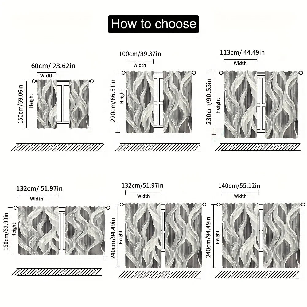 2Pcs Modern Dark Gray Light-Filtering Curtains with Artistic Wave Pattern – for Living Room & Various Rooms Decor