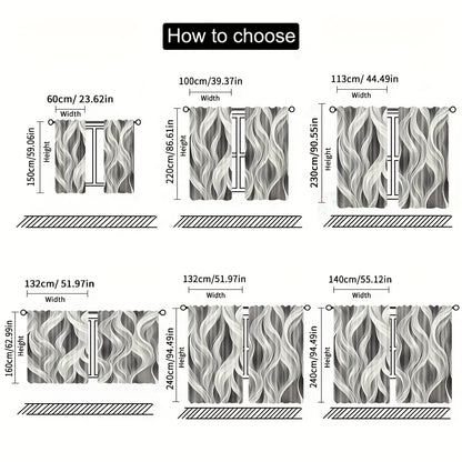 2Pcs Modern Dark Gray Light-Filtering Curtains with Artistic Wave Pattern – for Living Room & Various Rooms Decor