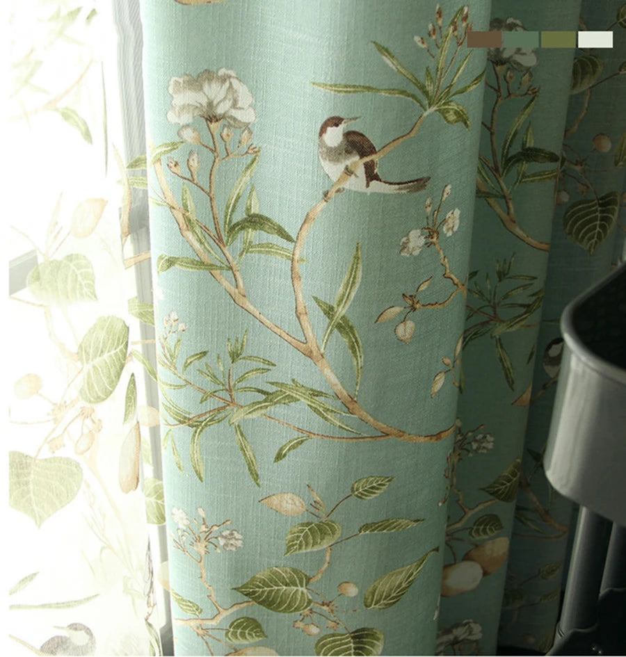 Country Garden Linen Window Curtains