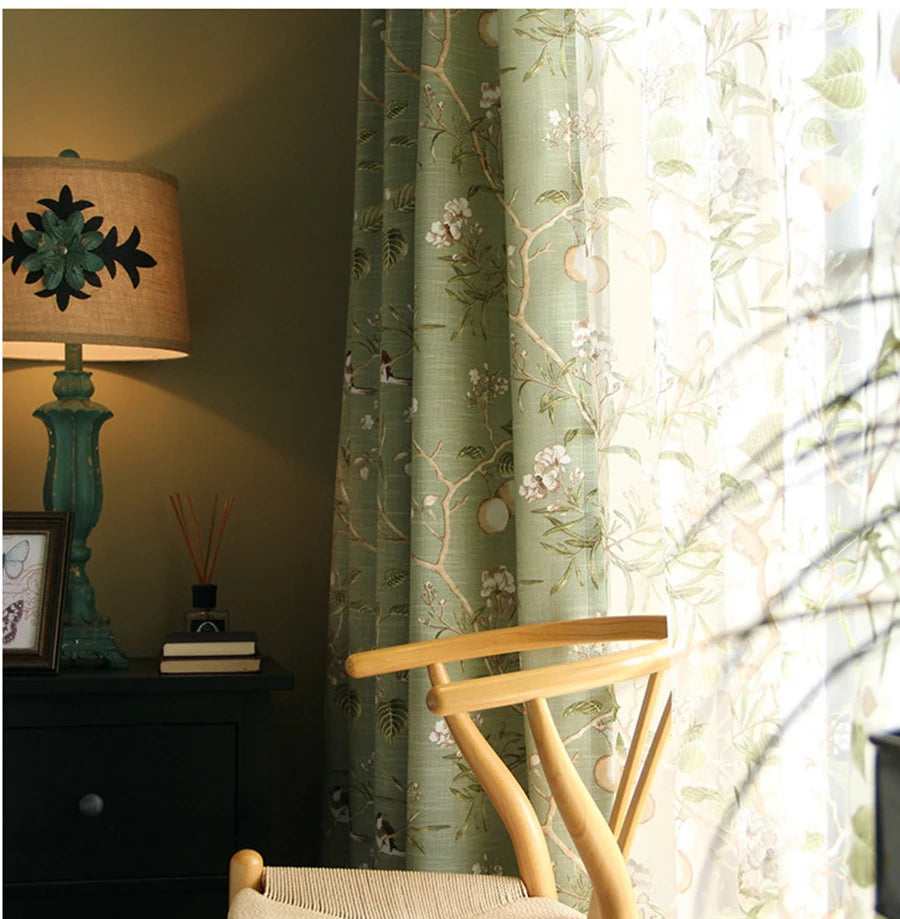Country Garden Linen Window Curtains