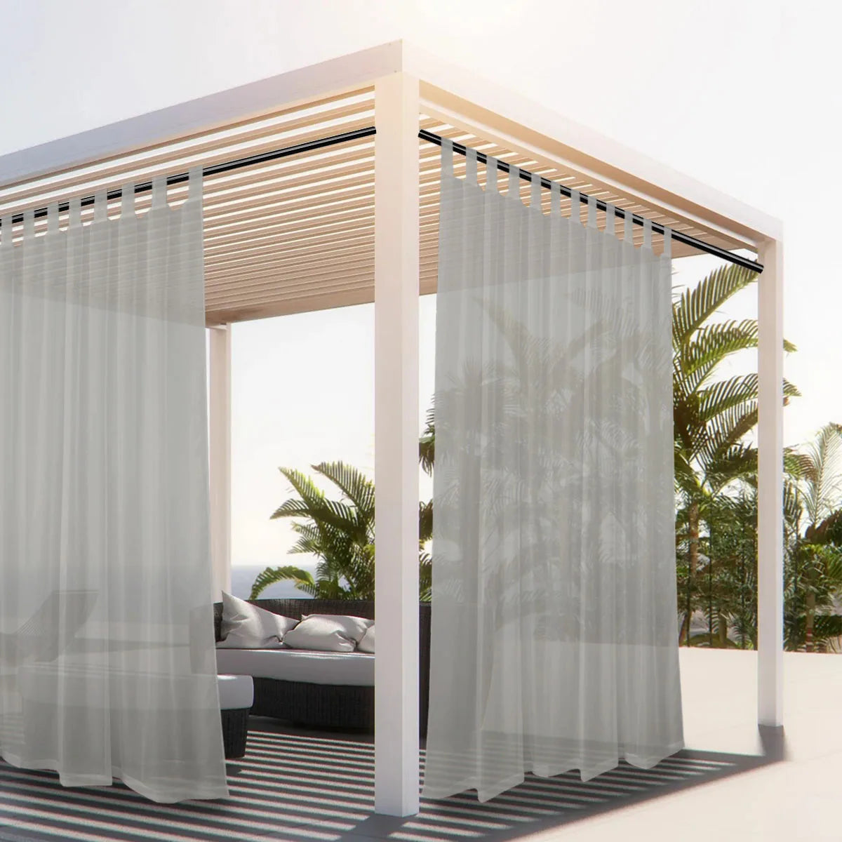 1PC, Outdoor Sheer Volie Curtain with Tab Top Transparent Polyester Fiber Waterproof Outdoor Curtain for Porch, Pergola, Cabin