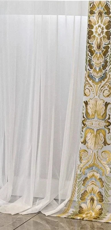 High-End American-European Style Velvet Lace Curtain Golden Embroidery Luxury Villa Living Room Bedroom Décor Customizable