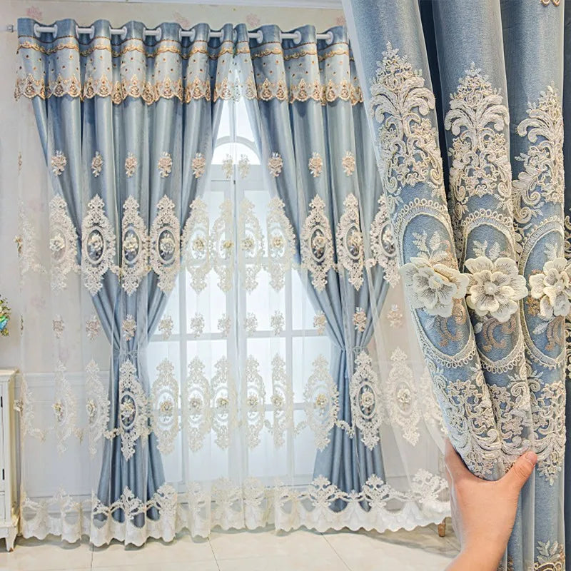 Embroidered Floral Loop Top Curtains