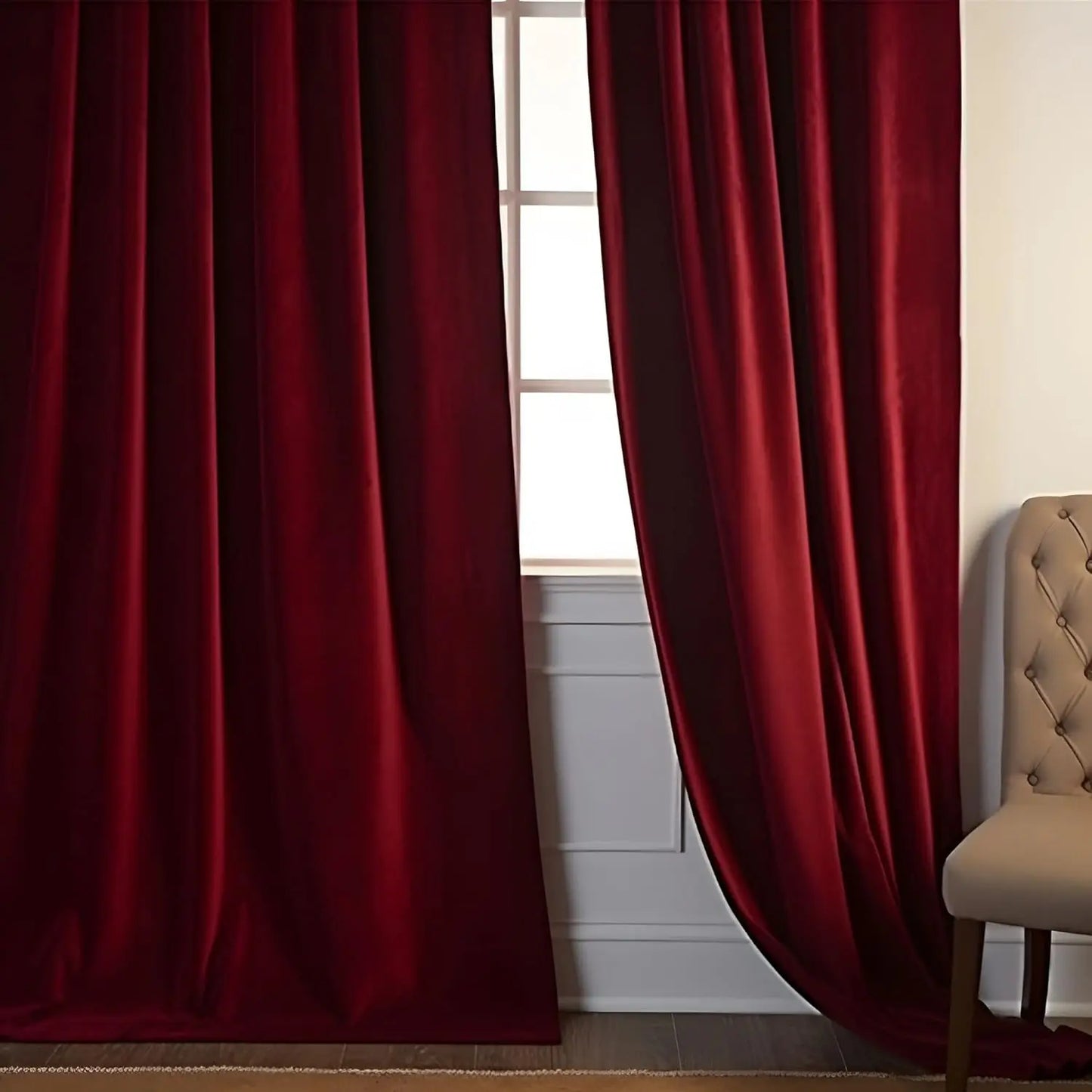 1Pc Burgundy Red Velvet Curtains 84 Inches Long Luxury Room Darkening for Bedroom Living Room Christmas Rod Pocket Drapes