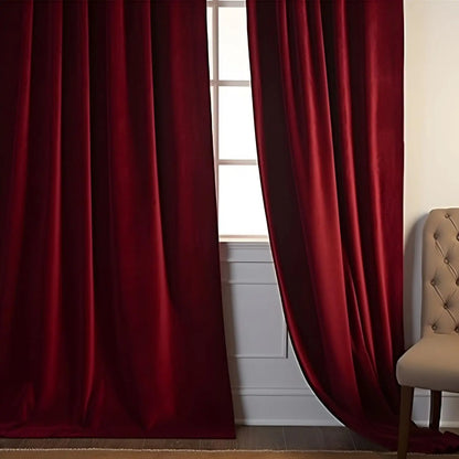 1Pc Burgundy Red Velvet Curtains 84 Inches Long Luxury Room Darkening for Bedroom Living Room Christmas Rod Pocket Drapes
