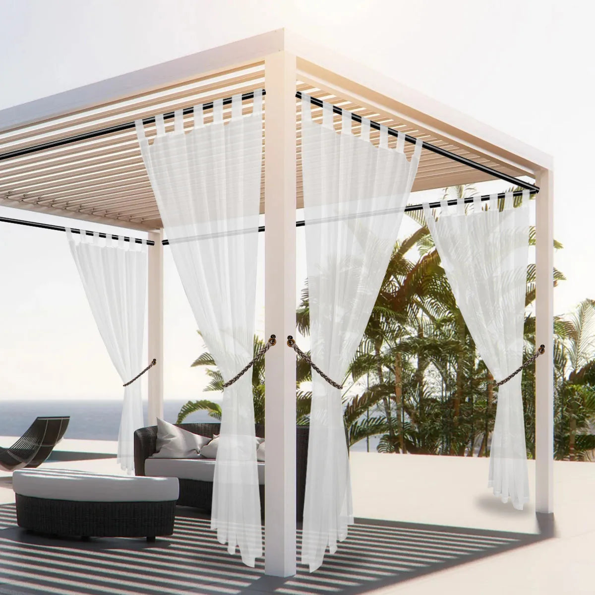 1PC, Outdoor Sheer Volie Curtain with Tab Top Transparent Polyester Fiber Waterproof Outdoor Curtain for Porch, Pergola, Cabin