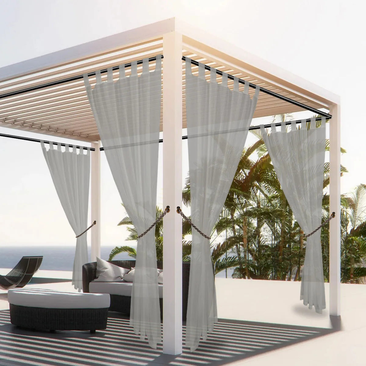 1PC, Outdoor Sheer Volie Curtain with Tab Top Transparent Polyester Fiber Waterproof Outdoor Curtain for Porch, Pergola, Cabin