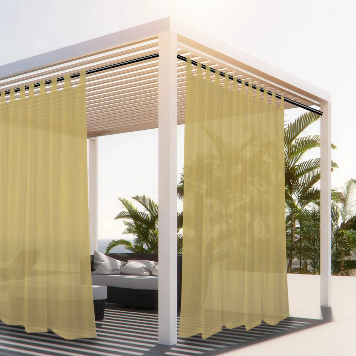 1PC, Outdoor Sheer Volie Curtain with Tab Top Transparent Polyester Fiber Waterproof Outdoor Curtain for Porch, Pergola, Cabin