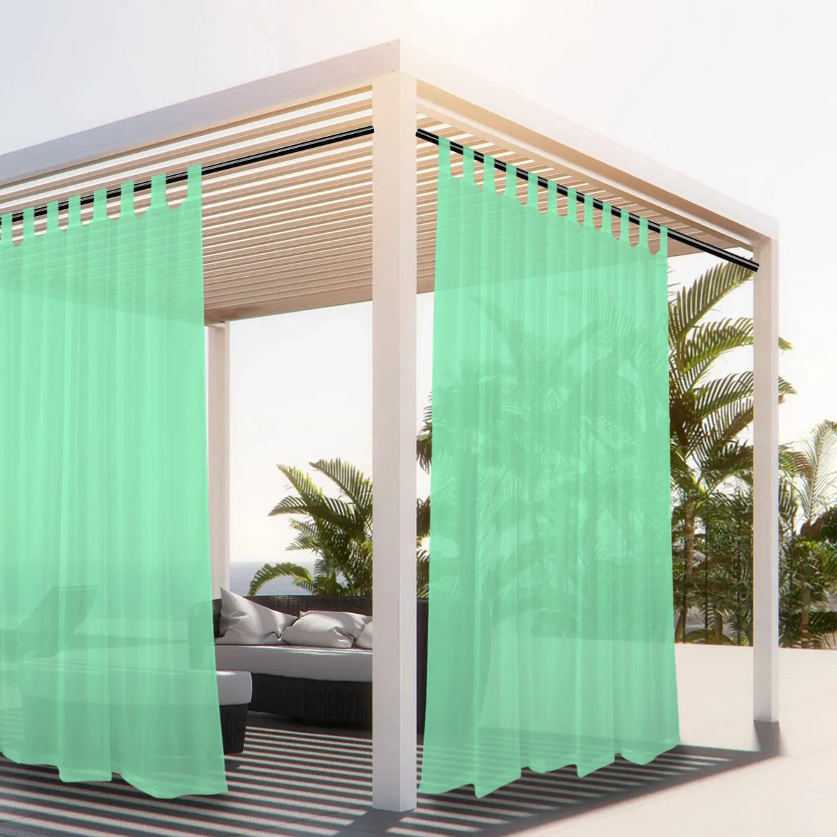 1PC, Outdoor Sheer Volie Curtain with Tab Top Transparent Polyester Fiber Waterproof Outdoor Curtain for Porch, Pergola, Cabin