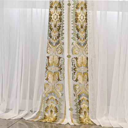 High-End American-European Style Velvet Lace Curtain Golden Embroidery Luxury Villa Living Room Bedroom Décor Customizable