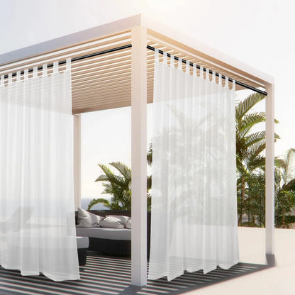 1PC, Outdoor Sheer Volie Curtain with Tab Top Transparent Polyester Fiber Waterproof Outdoor Curtain for Porch, Pergola, Cabin