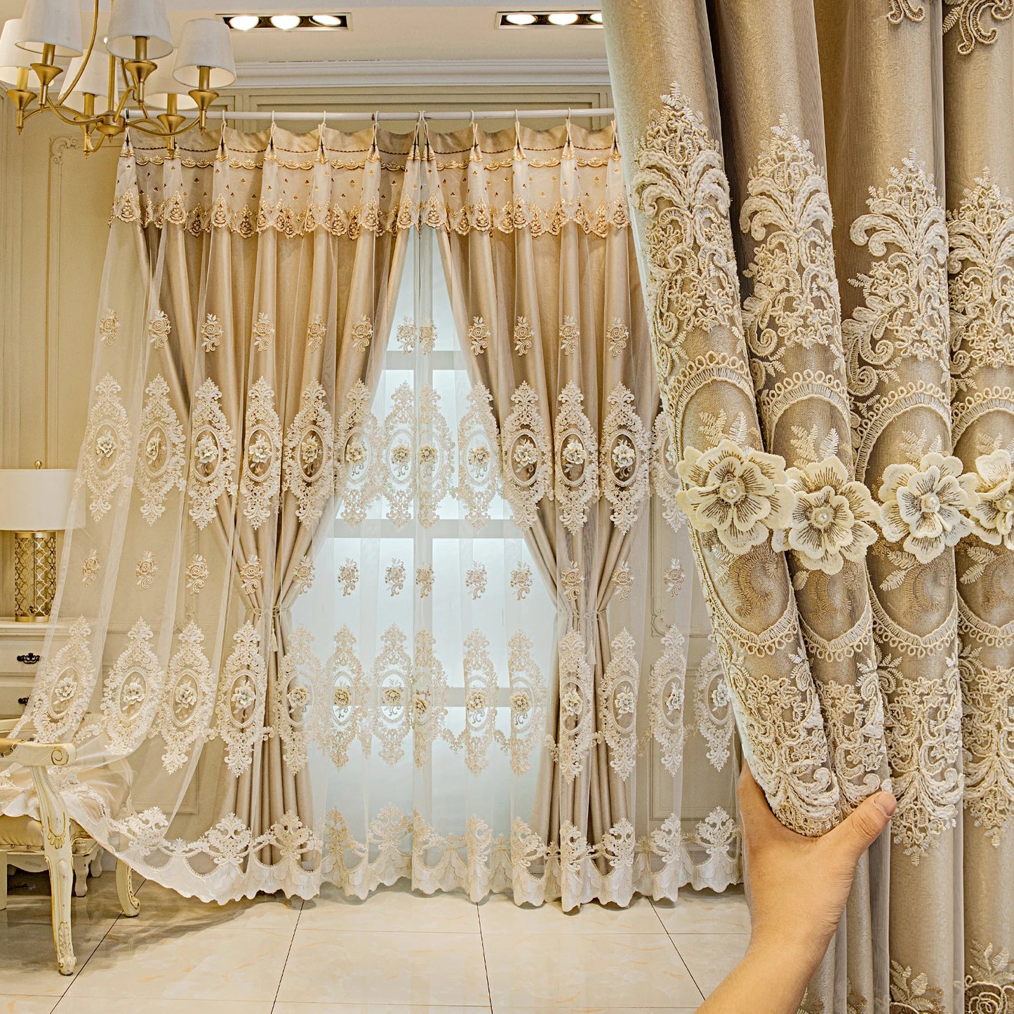 Embroidered Floral Loop Top Curtains