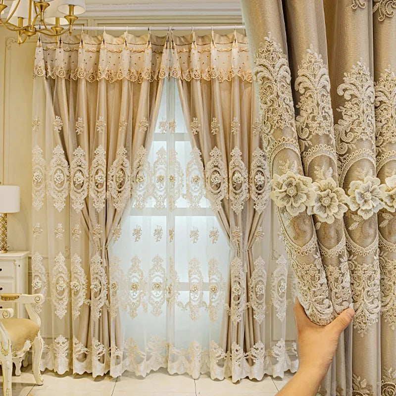 Embroidered Floral Loop Top Curtains