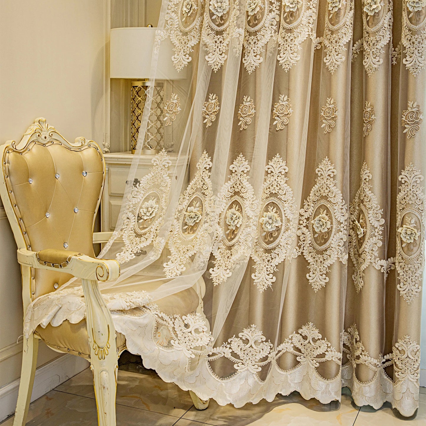 Embroidered Floral Loop Top Curtains
