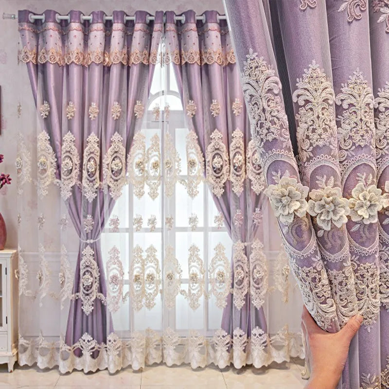 Embroidered Floral Loop Top Curtains